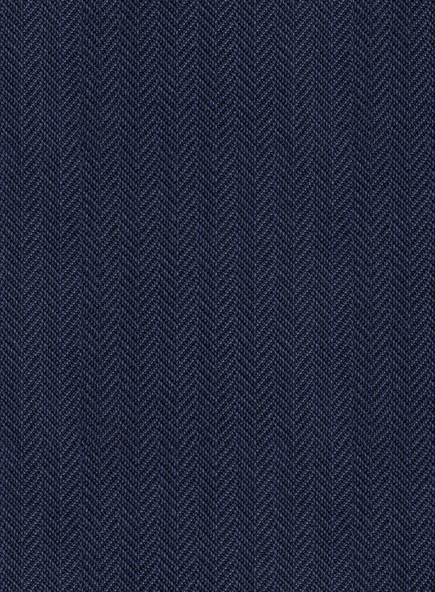 Scabal Tornado Herringbone Navy Blue Wool Suit - StudioSuits