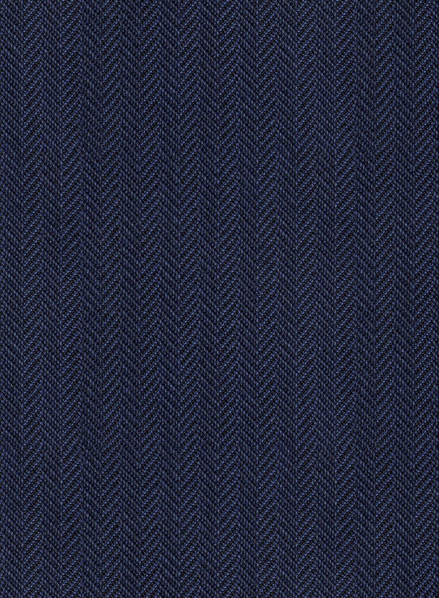 Scabal Tornado Herringbone Navy Blue Wool Suit - StudioSuits