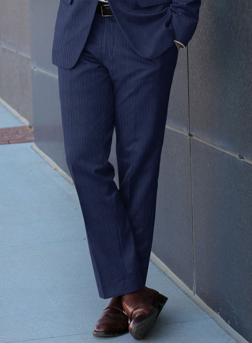 Scabal Tornado Herringbone Royal Blue Wool Pants - StudioSuits