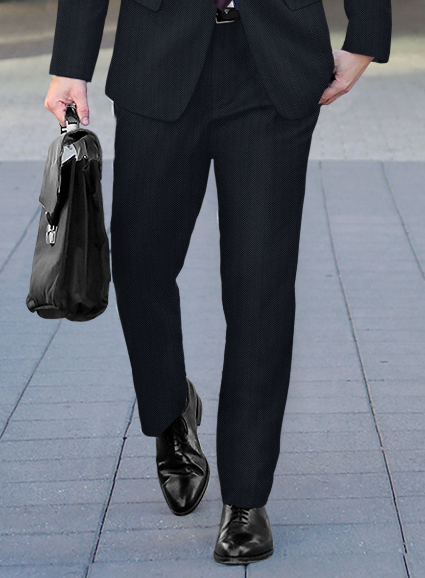 Scabal Tornado Herringbone Slate Blue Wool Pants - StudioSuits