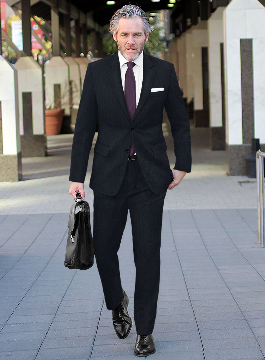 Scabal Tornado Herringbone Slate Blue Wool Suit - StudioSuits