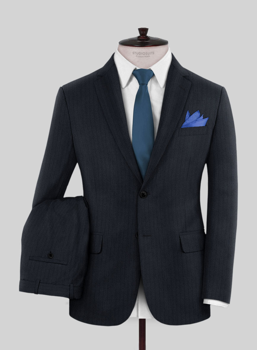 Scabal Tornado Herringbone Slate Blue Wool Suit - StudioSuits