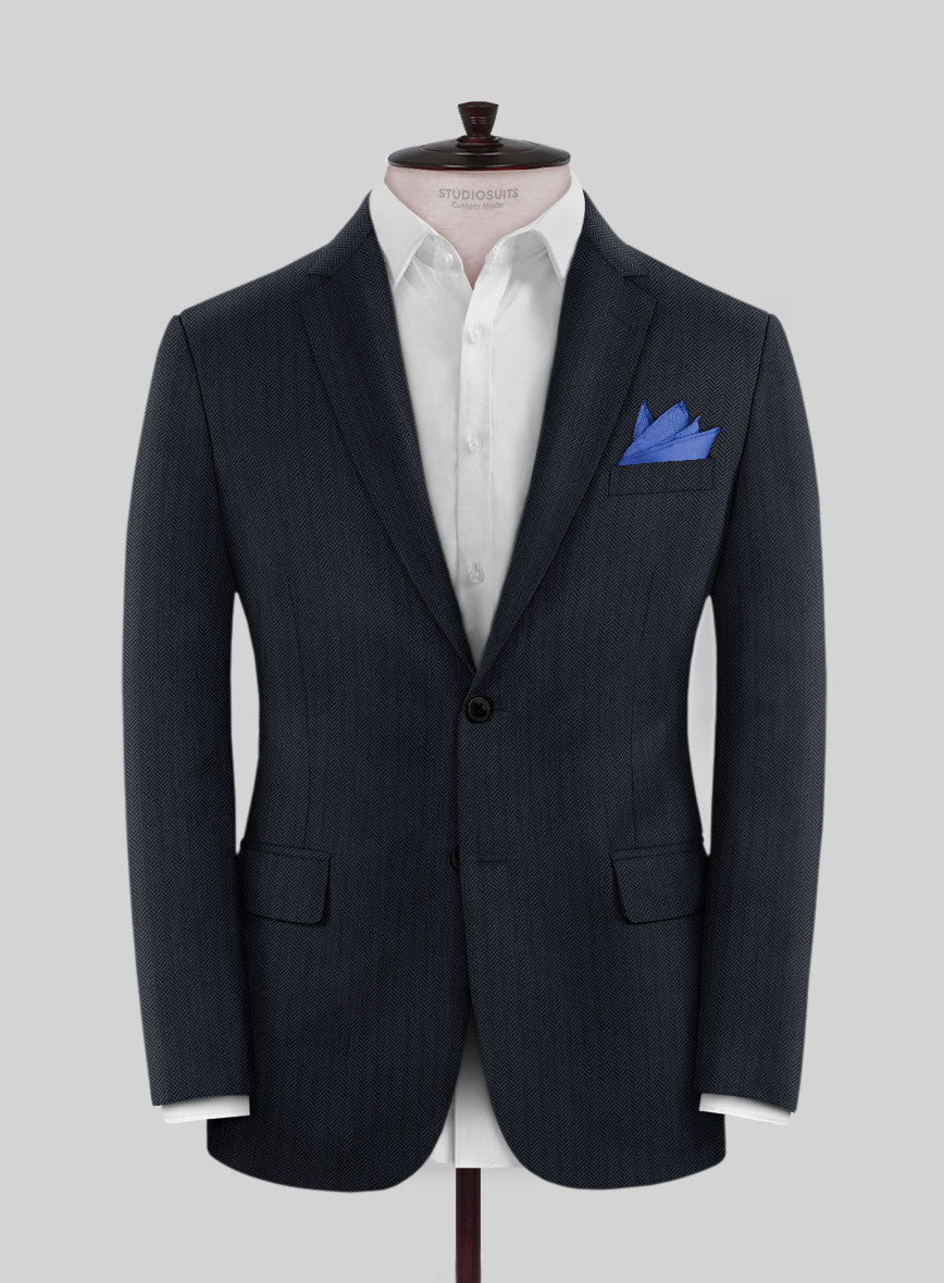 Scabal Tornado Herringbone Slate Blue Wool Suit - StudioSuits