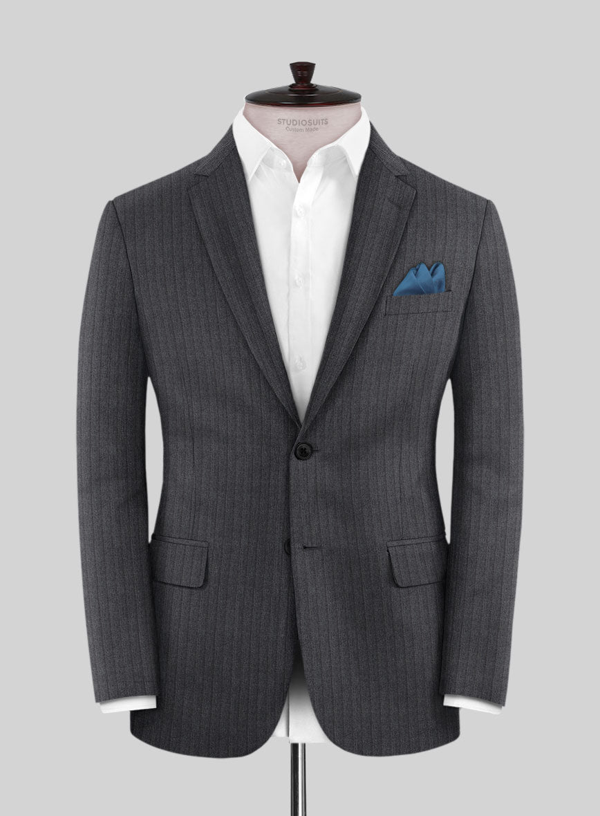 Scabal Tornado Stripes Dark Gray Wool Jacket - StudioSuits