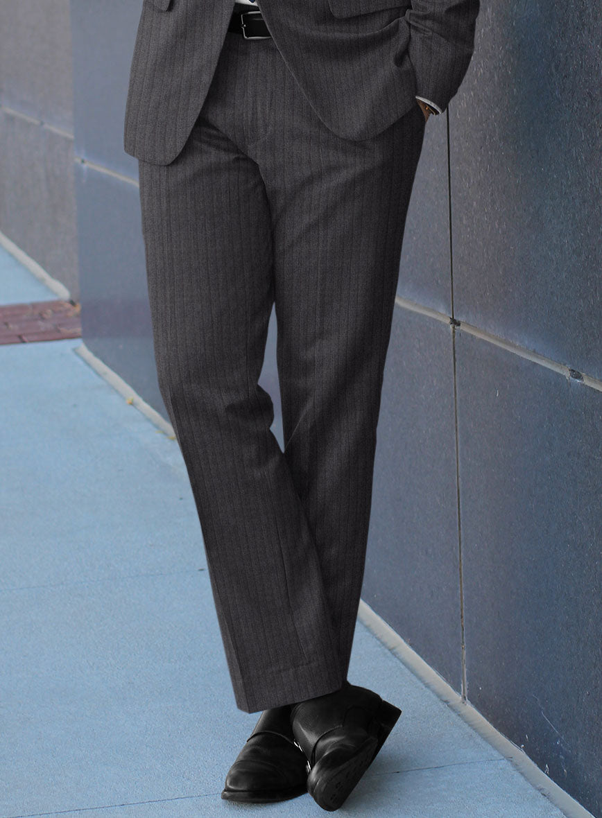 Scabal Tornado Stripes Dark Gray Wool Pants - StudioSuits