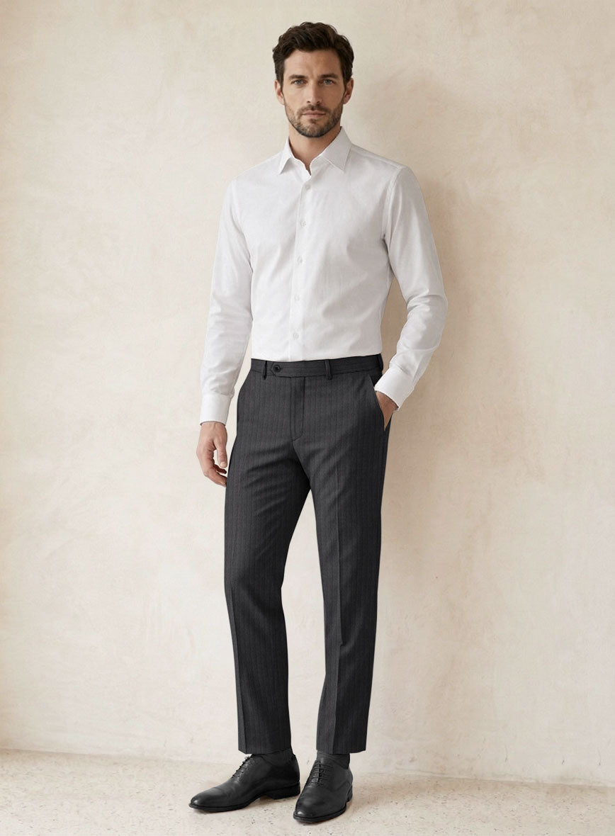 Scabal Tornado Stripes Dark Gray Wool Pants - StudioSuits