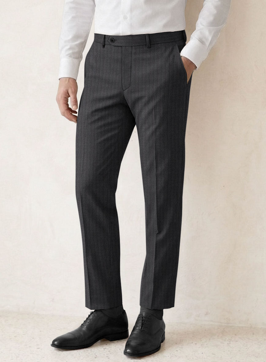 Scabal Tornado Stripes Dark Gray Wool Pants - StudioSuits
