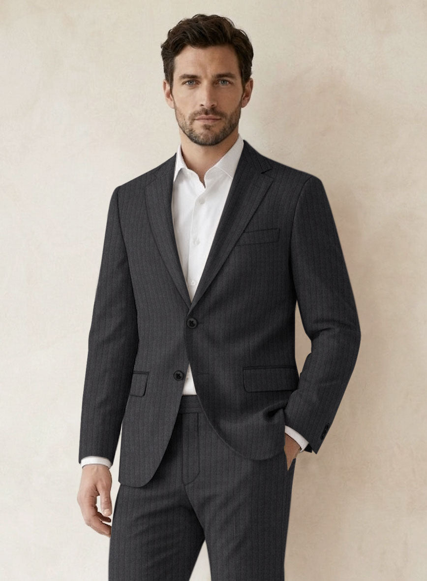 Scabal Tornado Stripes Dark Gray Wool Suit - StudioSuits