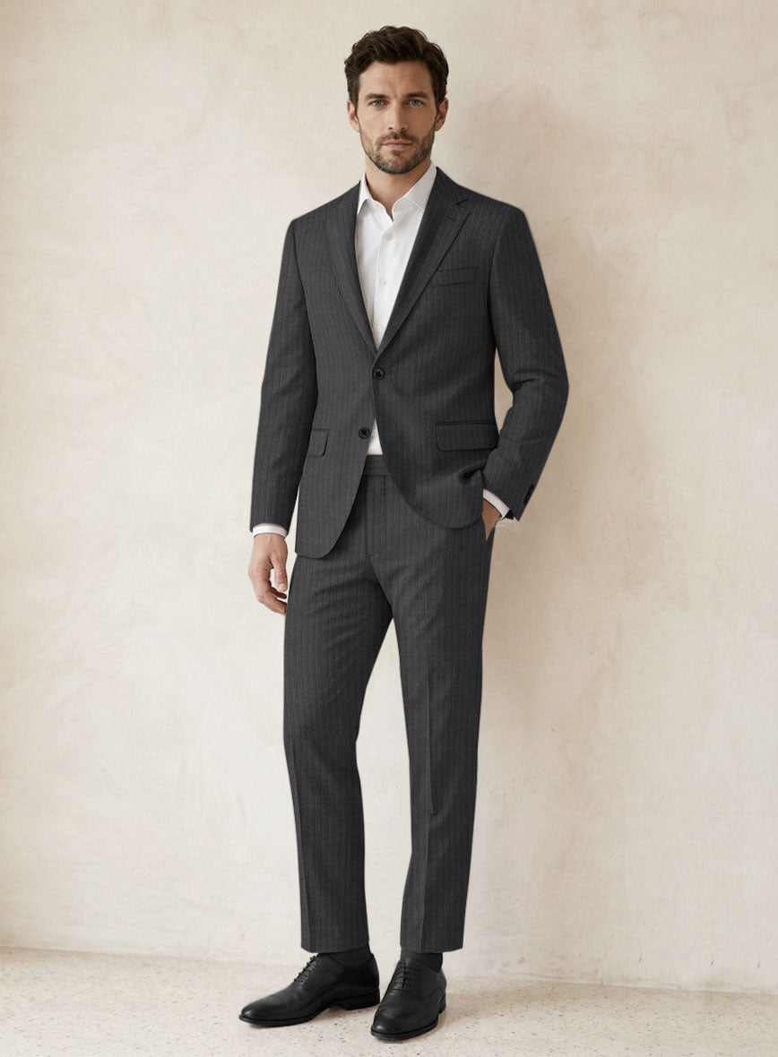 Scabal Tornado Stripes Dark Gray Wool Suit - StudioSuits