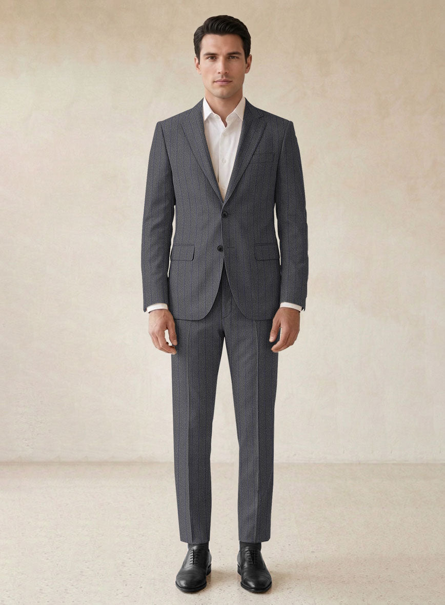 Scabal Tornado Stripes Gray Blue Wool Suit - StudioSuits