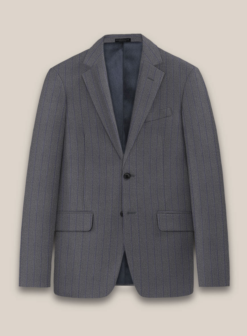 Scabal Tornado Stripes Gray Blue Wool Jacket - StudioSuits