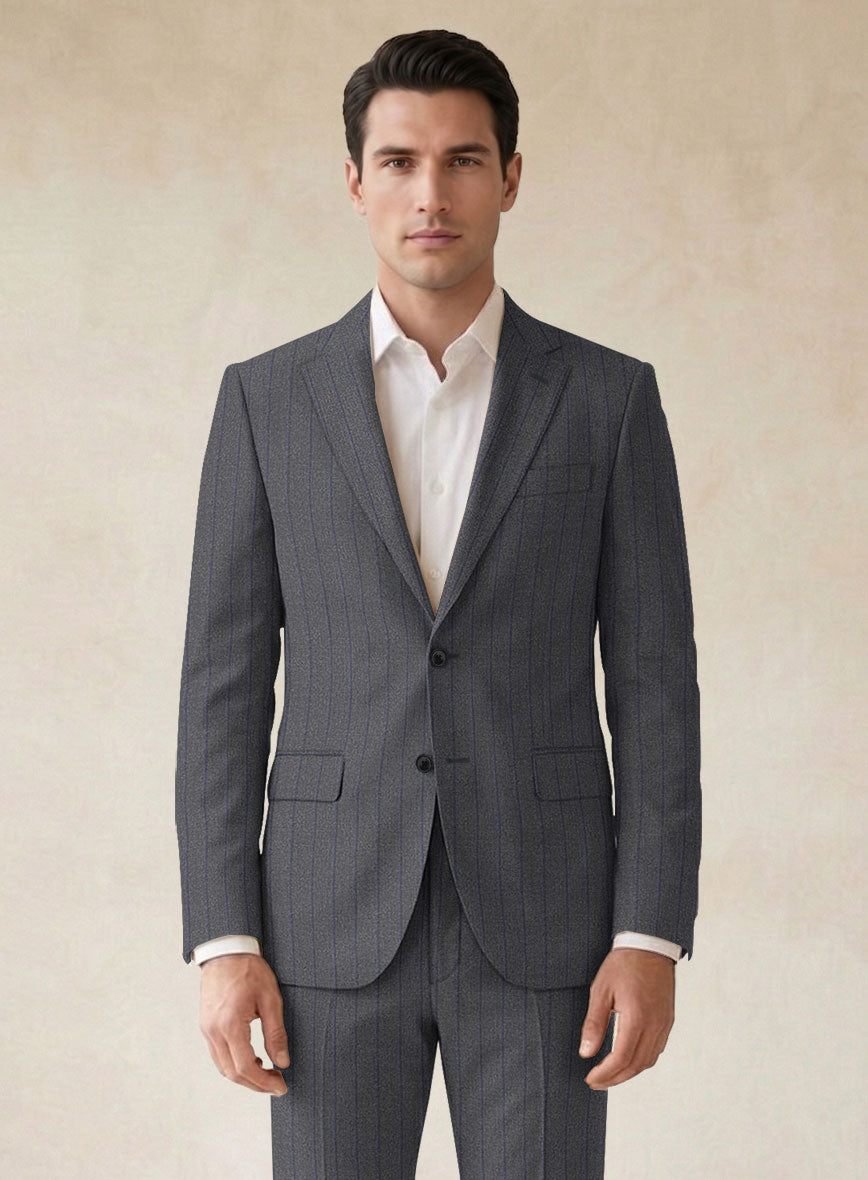 Scabal Tornado Stripes Gray Blue Wool Jacket - StudioSuits