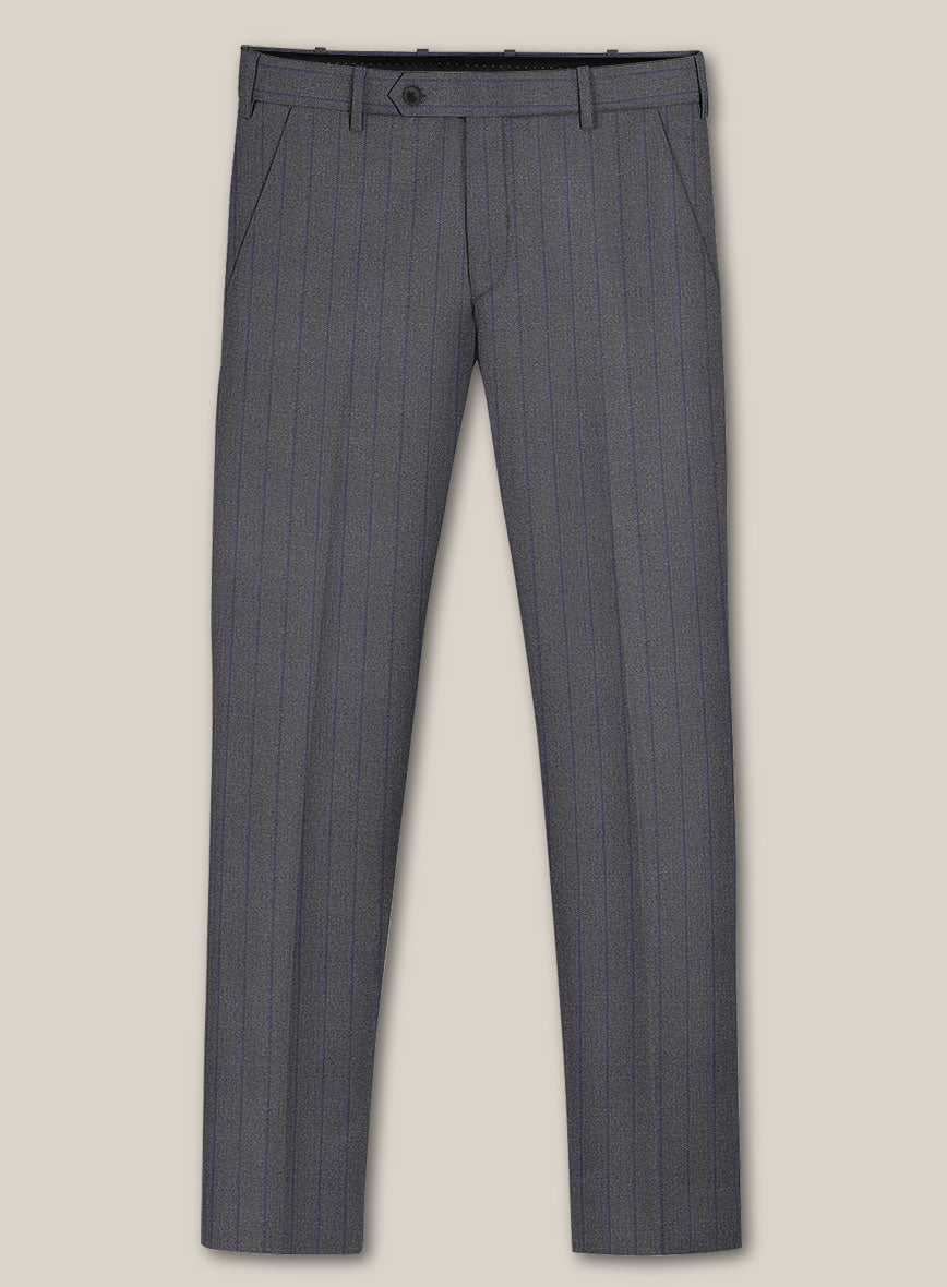 Scabal Tornado Stripes Gray Blue Wool Suit - StudioSuits