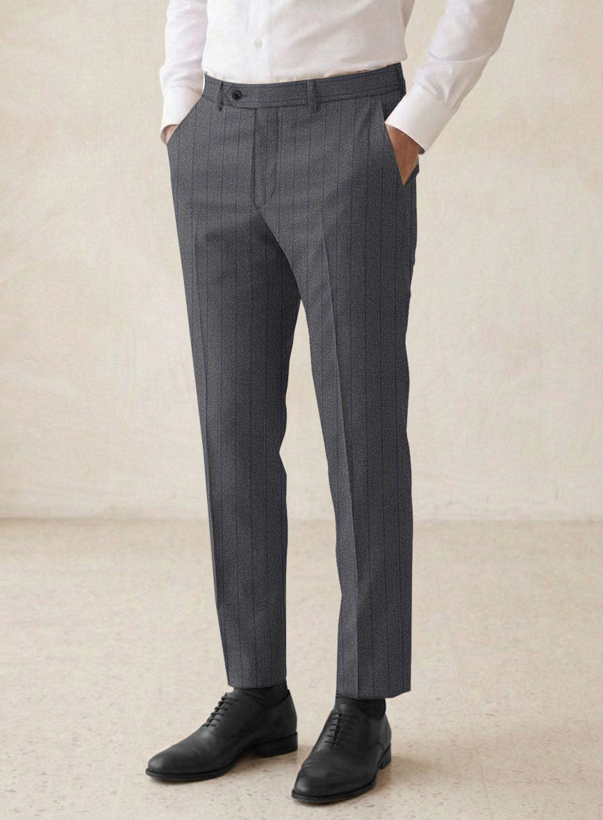 Scabal Tornado Stripes Gray Blue Wool Suit - StudioSuits