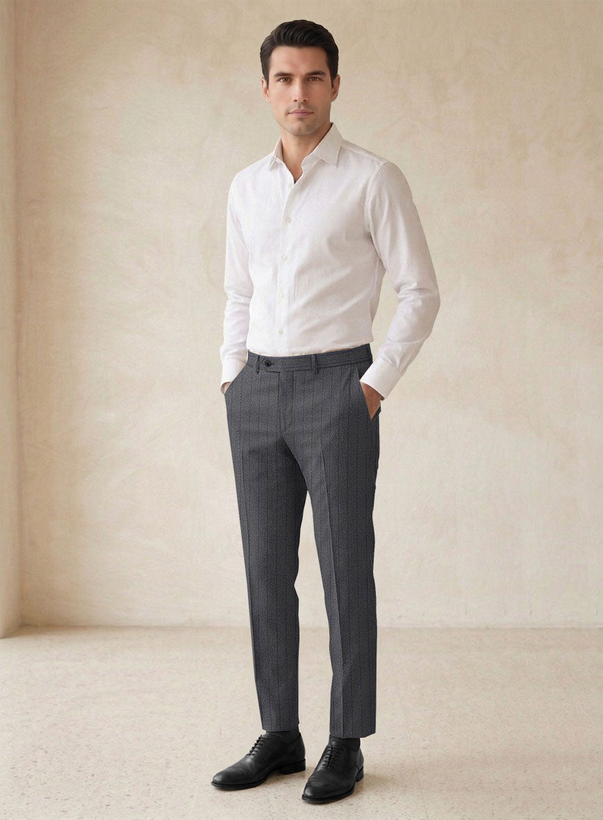 Scabal Tornado Stripes Gray Blue Wool Suit - StudioSuits