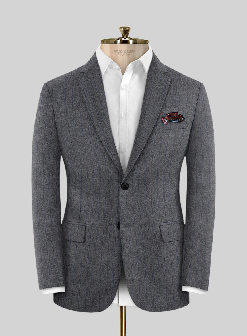 Scabal Tornado Stripes Gray Blue Wool Jacket - StudioSuits