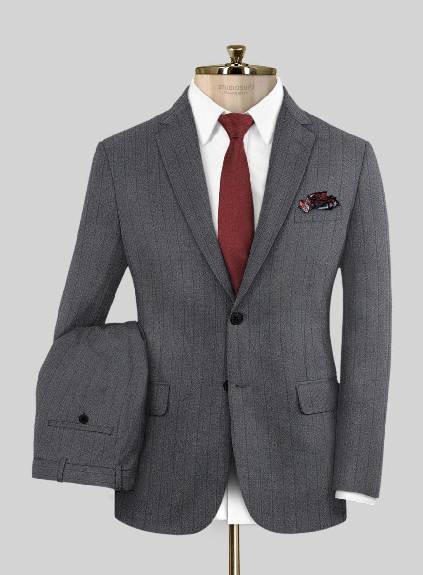 Scabal Tornado Stripes Gray Blue Wool Suit - StudioSuits