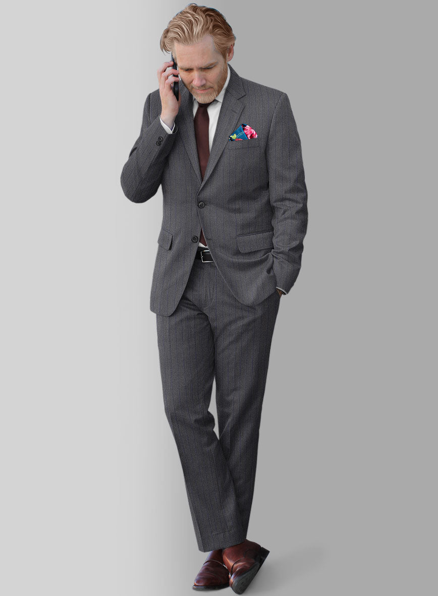 Scabal Tornado Stripes Gray Blue Wool Suit - StudioSuits