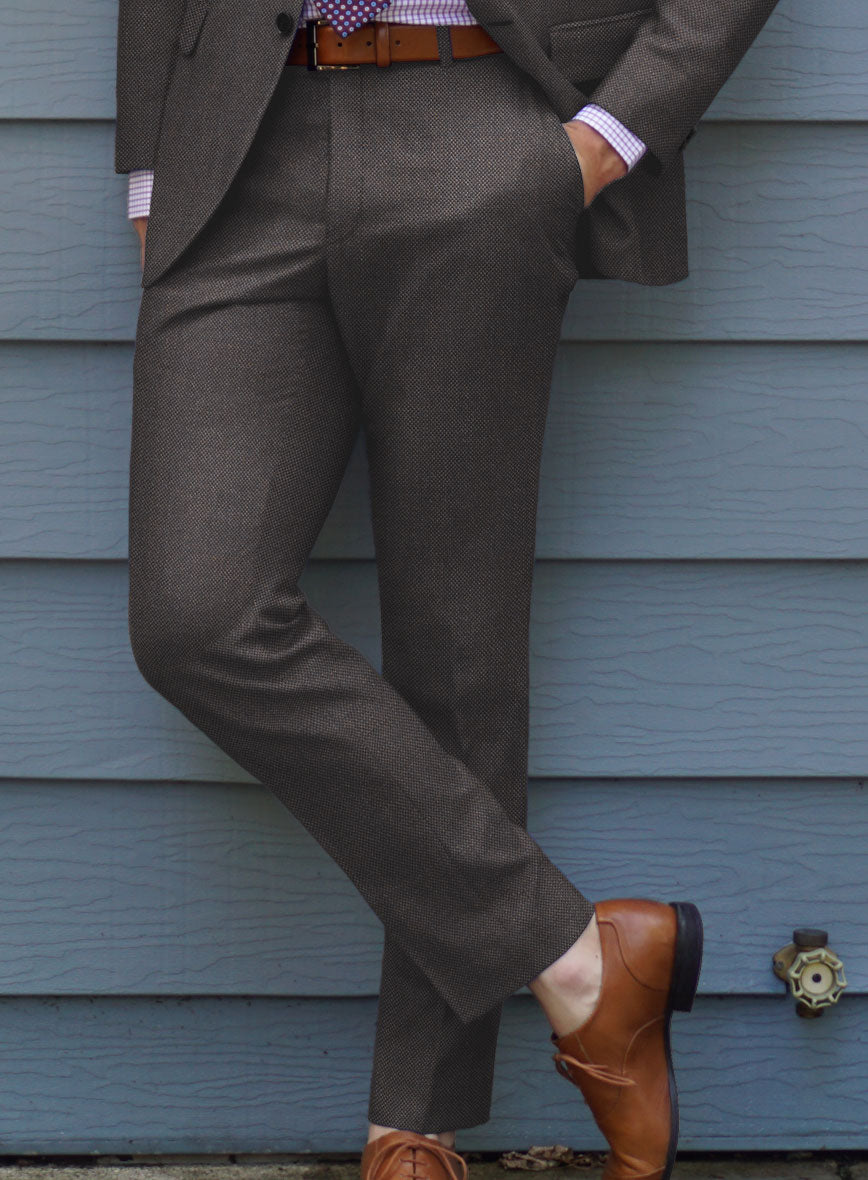 Scabal Tornado Twill Brown Wool Pants - StudioSuits