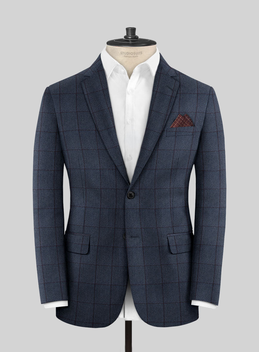 Scabal Tornado Windowpane Blue Wool Jacket - StudioSuits