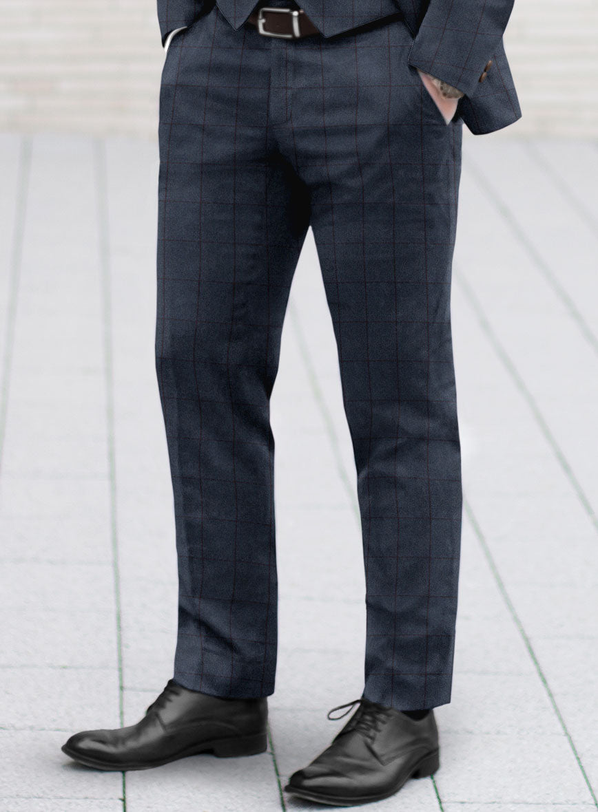 Scabal Tornado Windowpane Blue Wool Pants - StudioSuits