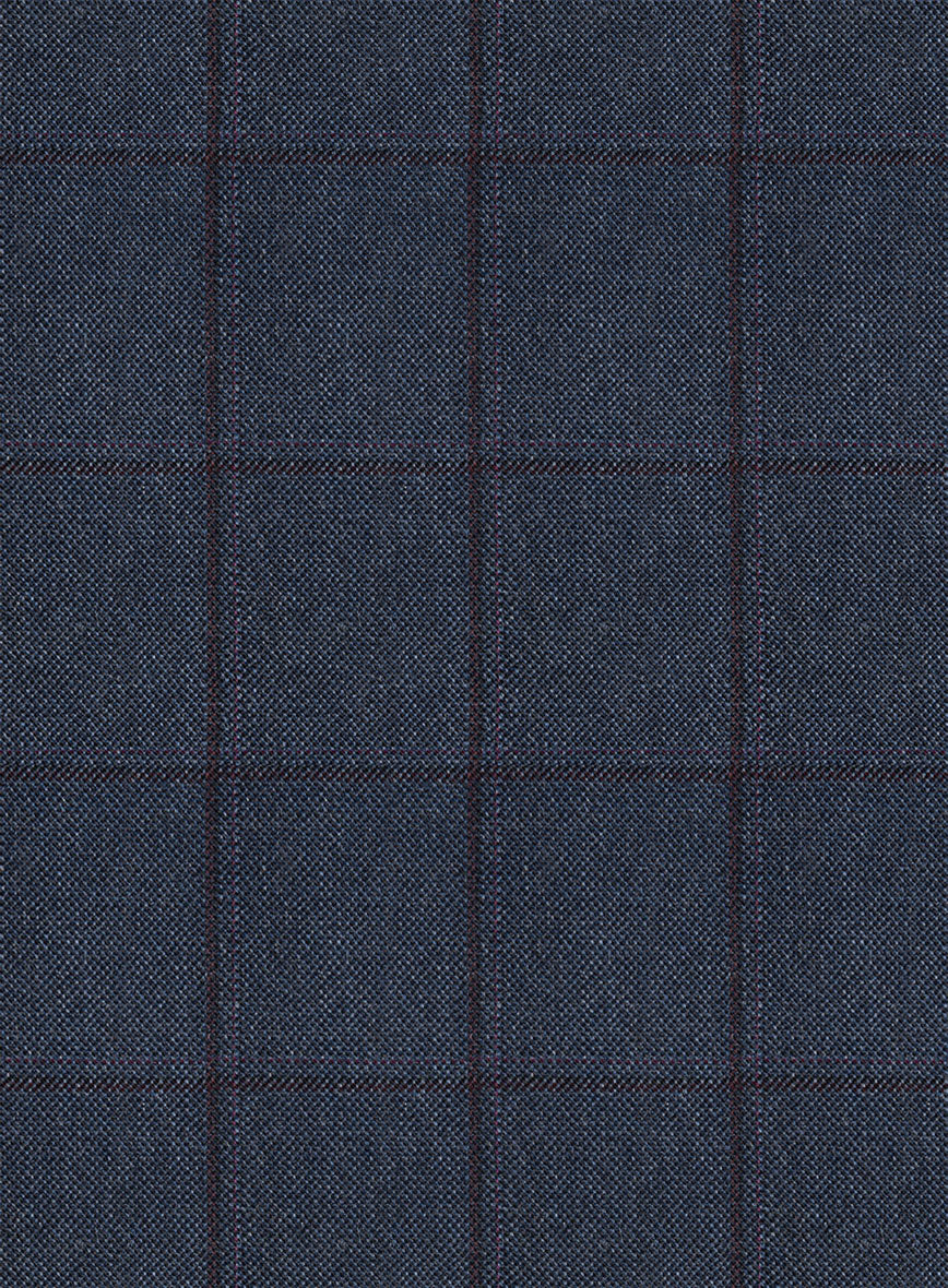 Scabal Tornado Windowpane Blue Wool Pants - StudioSuits