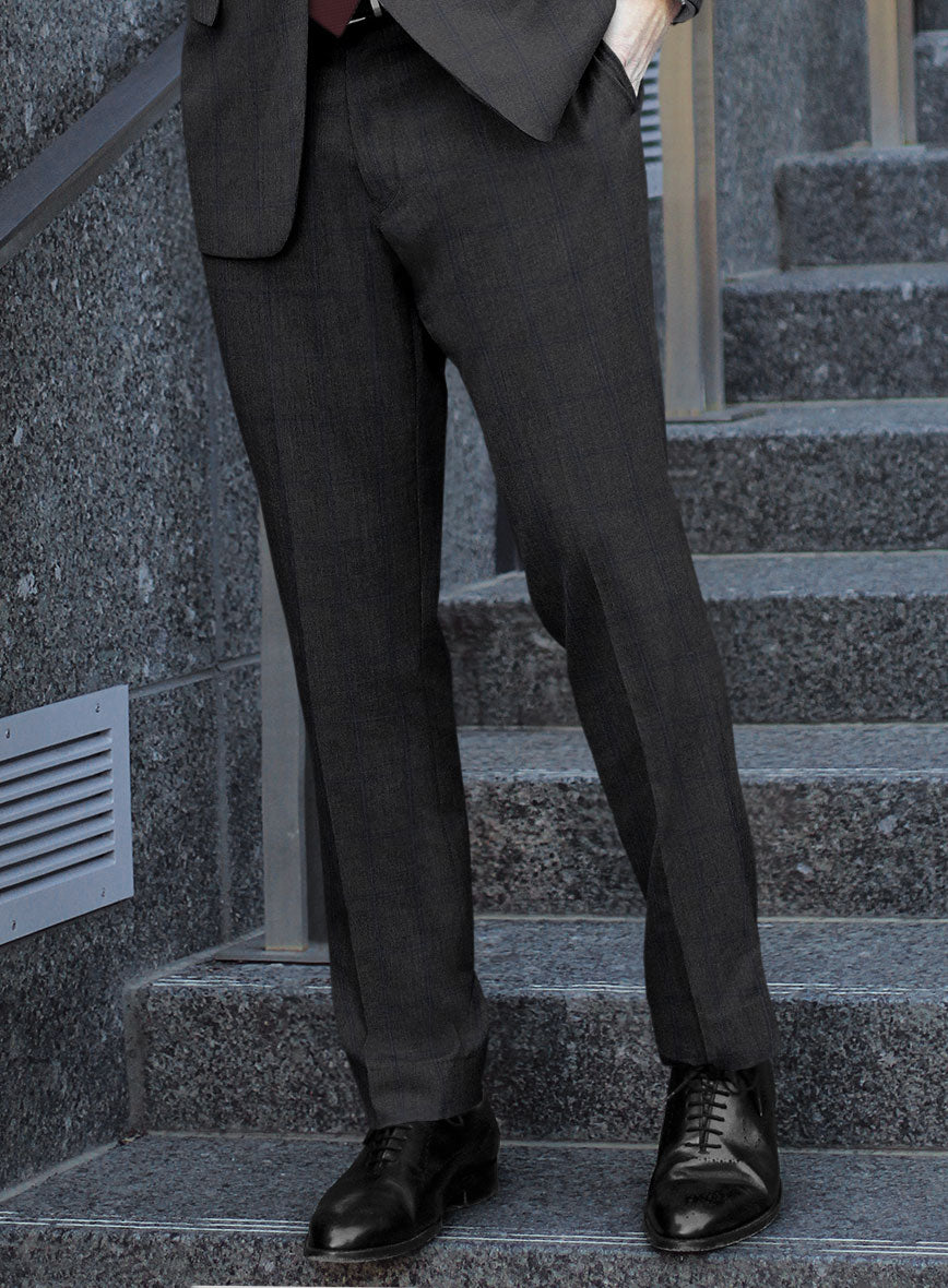 Scabal Tornado Windowpane Dark Gray Wool Pants - StudioSuits