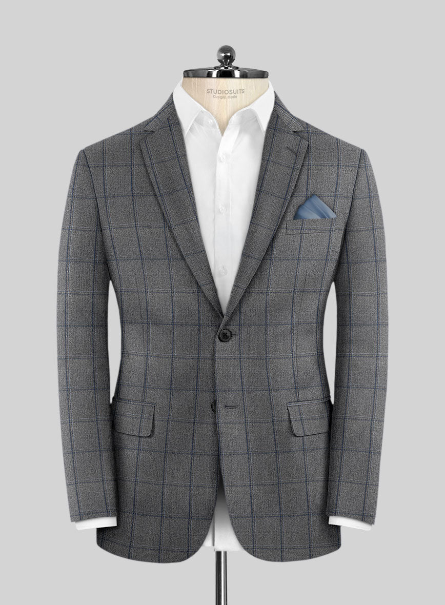 Scabal Tornado Windowpane Gray Wool Jacket - StudioSuits