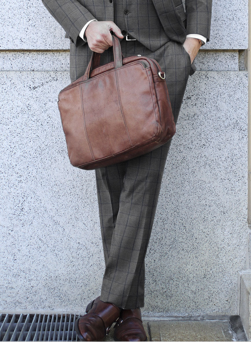Scabal Tornado Windowpane Gray Wool Pants - StudioSuits