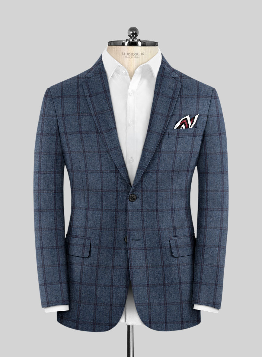Scabal Tornado Windowpane Pacific Blue Wool Jacket - StudioSuits