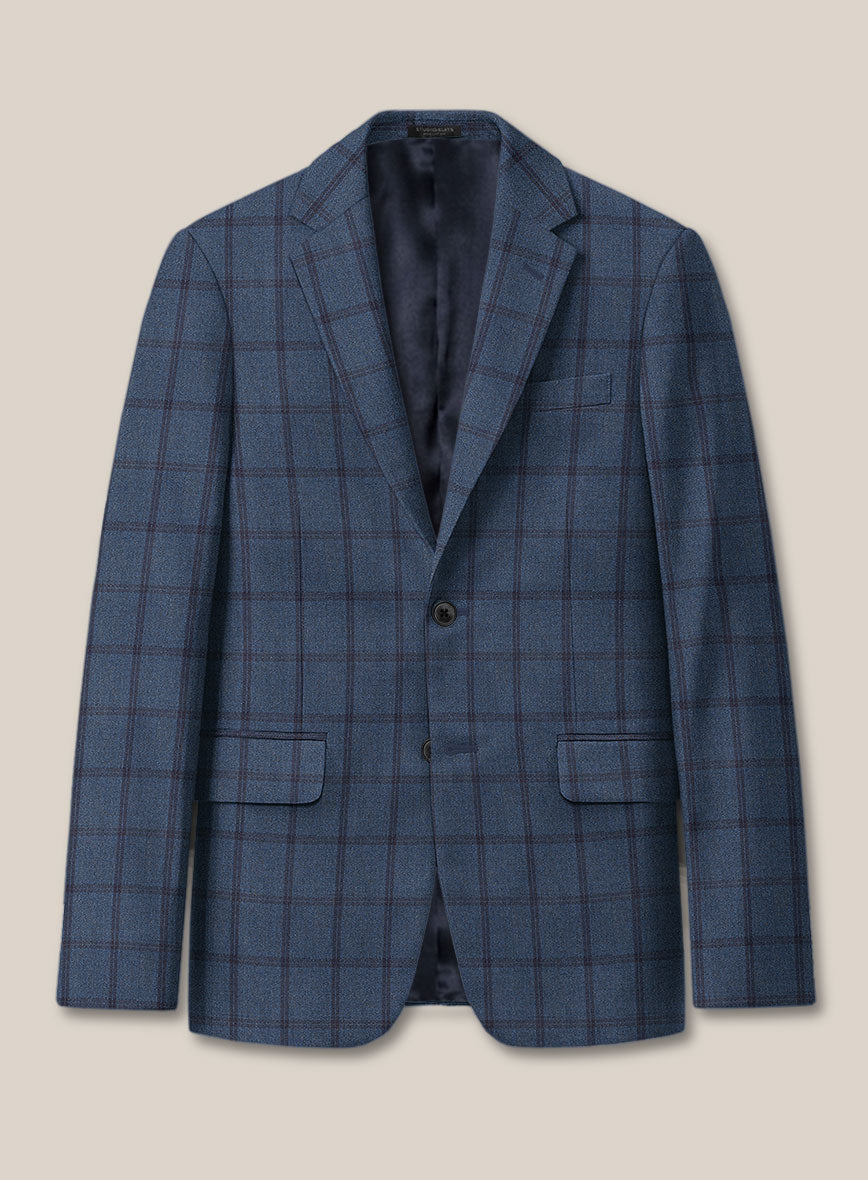 Scabal Tornado Windowpane Pacific Blue Wool Jacket - StudioSuits