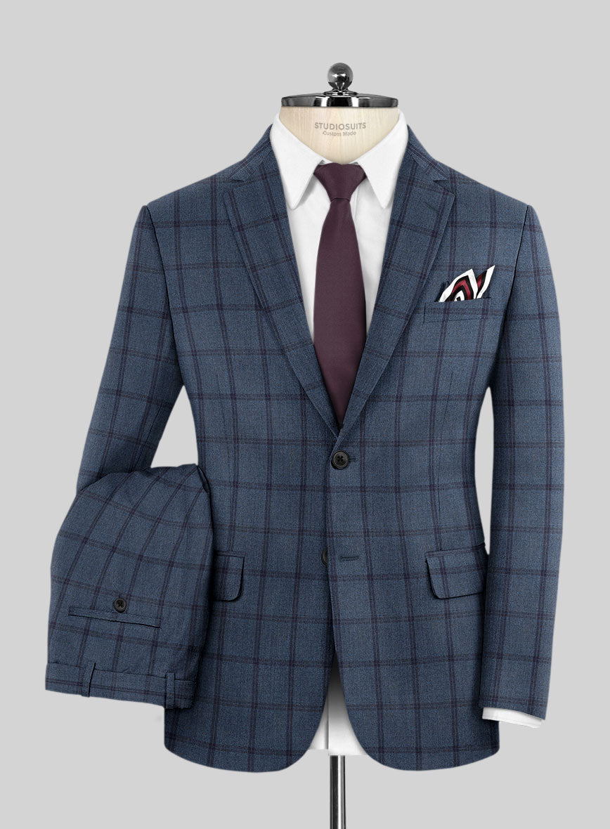 Scabal Tornado Windowpane Pacific Blue Wool Suit - StudioSuits