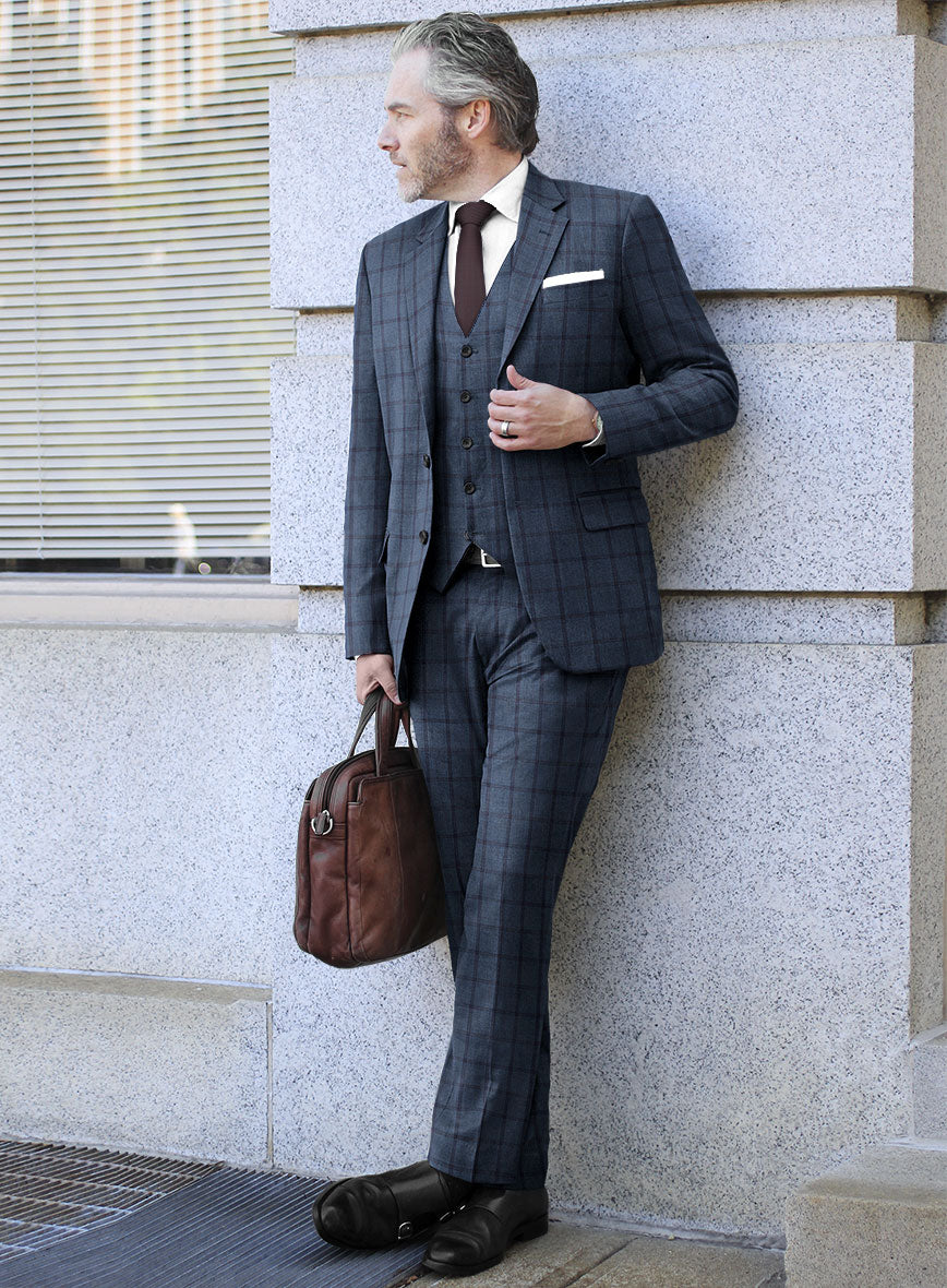 Scabal Tornado Windowpane Pacific Blue Wool Suit - StudioSuits