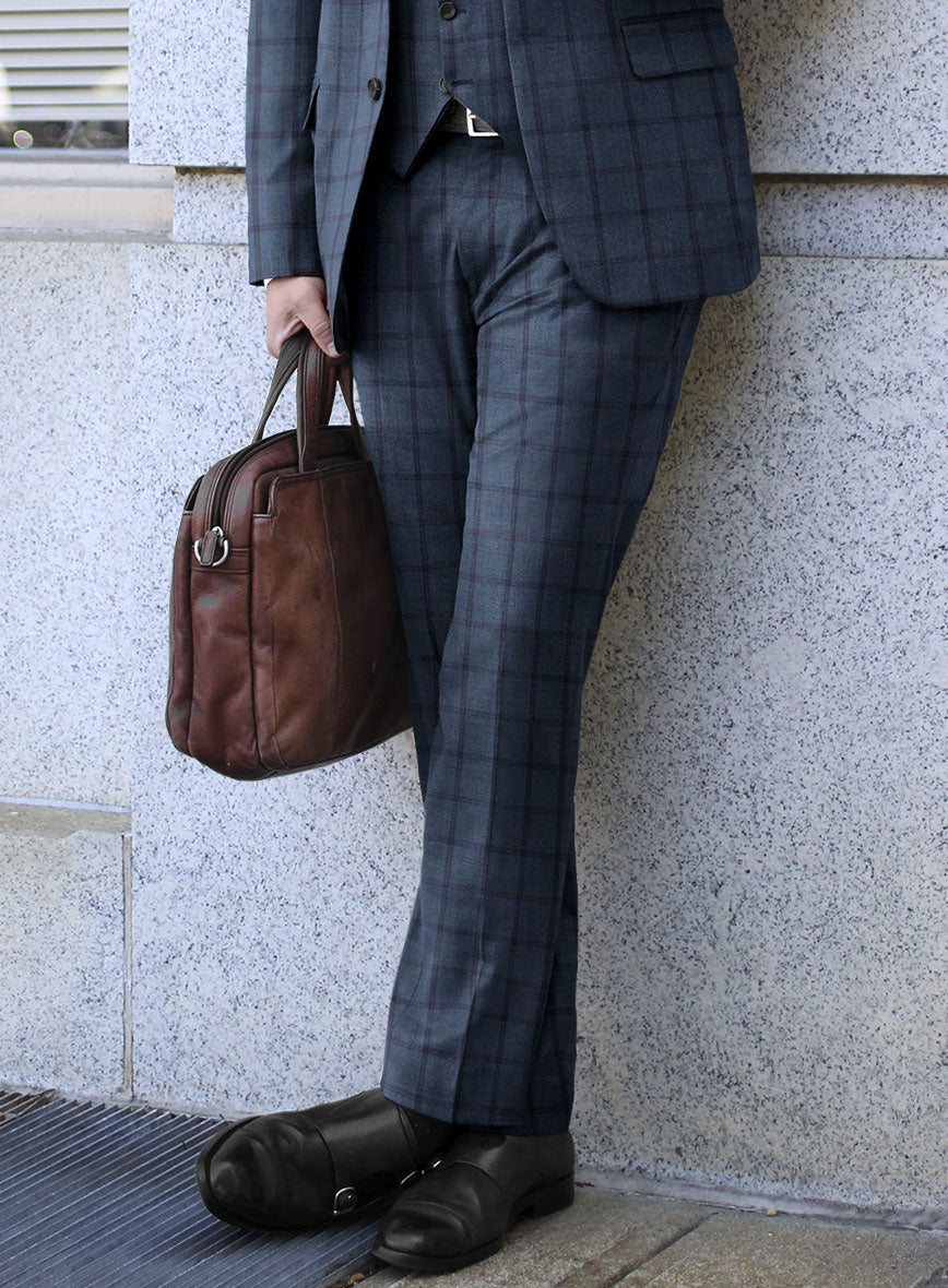 Scabal Tornado Windowpane Pacific Blue Wool Suit - StudioSuits