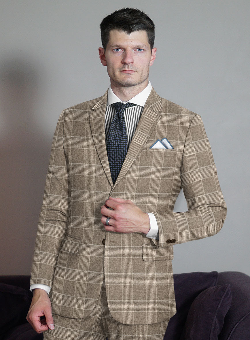 Scabal Tortilla Brown Checks Wool Jacket - StudioSuits
