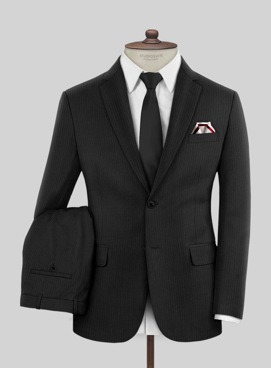 Scabal Tunata Stripe Black Wool Suit - StudioSuits