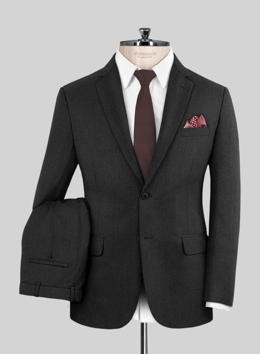 Scabal Ugeni Herringbone Charcoal Wool Suit - StudioSuits