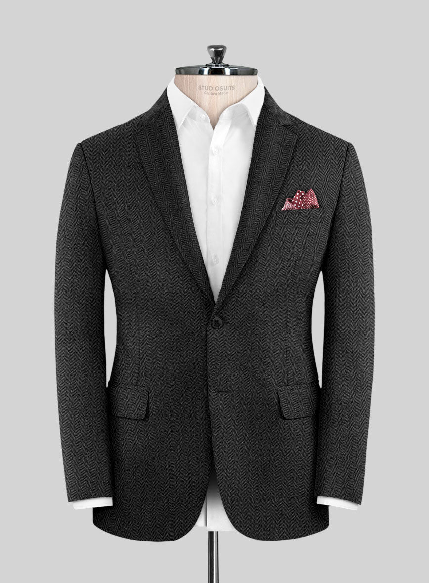 Scabal Ugeni Herringbone Charcoal Wool Suit - StudioSuits