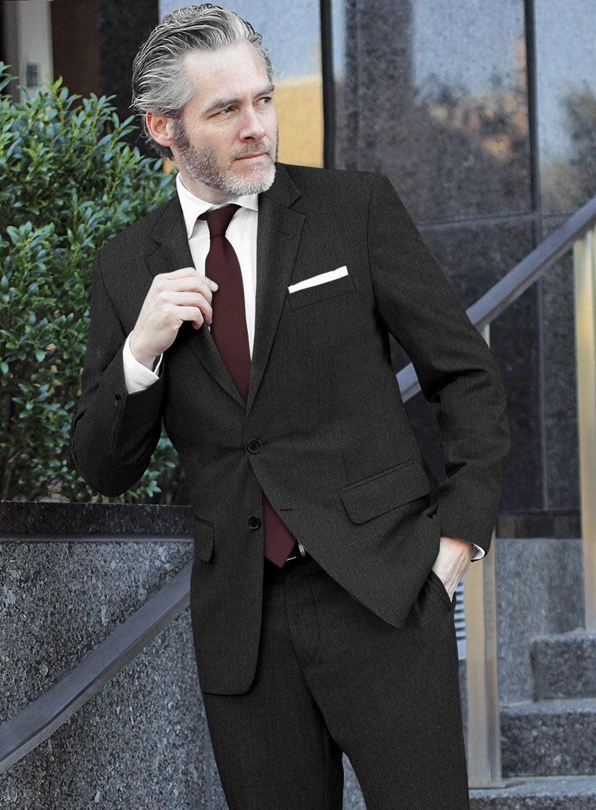 Scabal Ugeni Herringbone Charcoal Wool Suit - StudioSuits