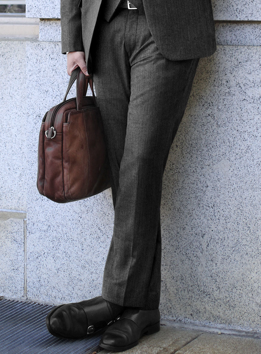 Scabal Uran Herringbone Gray Wool Pants - StudioSuits