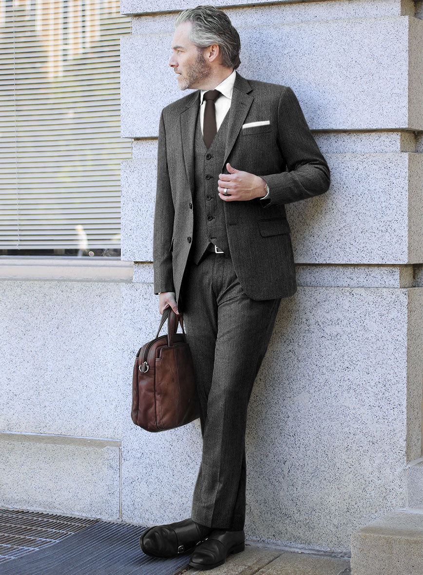 Scabal Uran Herringbone Gray Wool Suit - StudioSuits