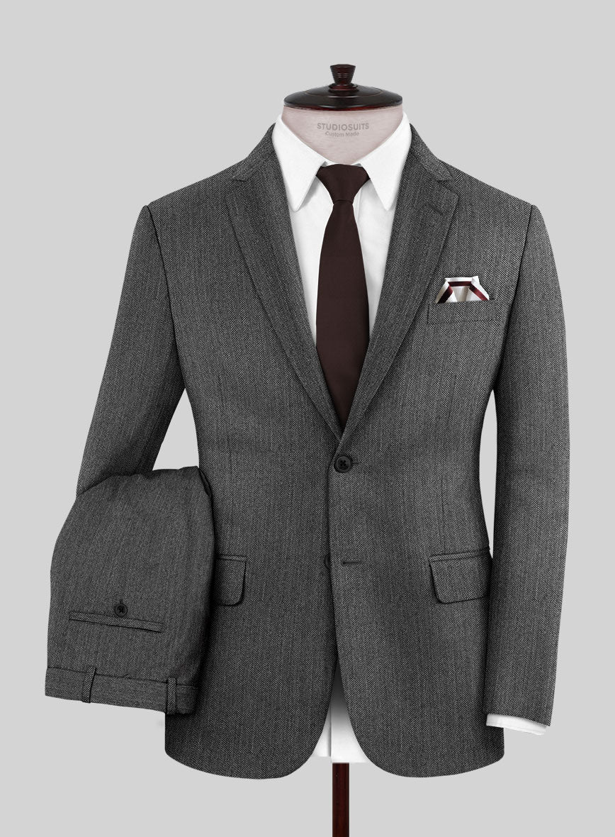 Scabal Uran Herringbone Gray Wool Suit - StudioSuits