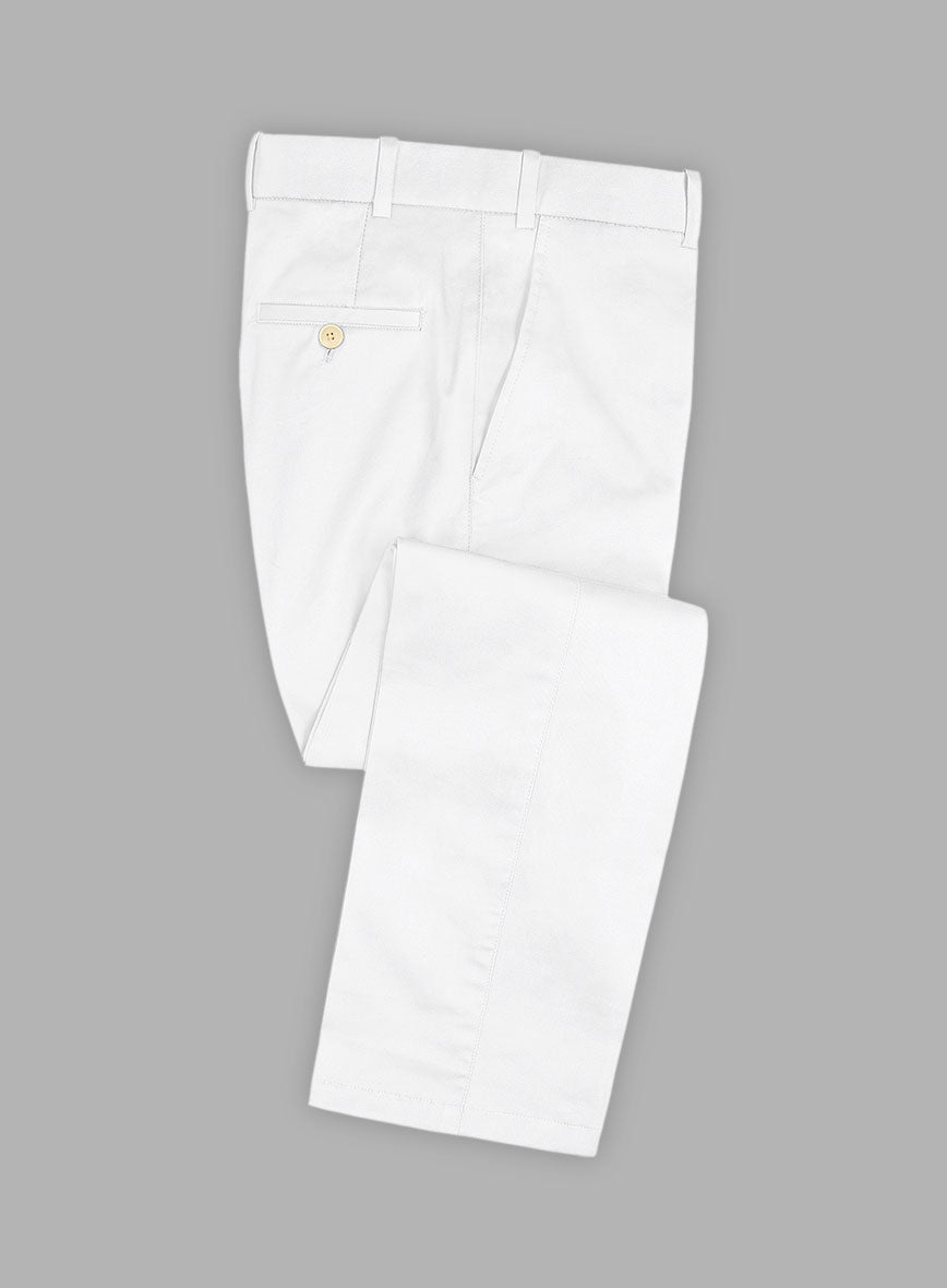 Scabal White Cotton Stretch Pants - StudioSuits