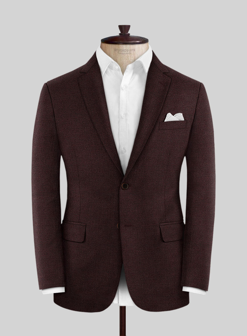 Scabal Wine Herringbone Wool Jacket - StudioSuits
