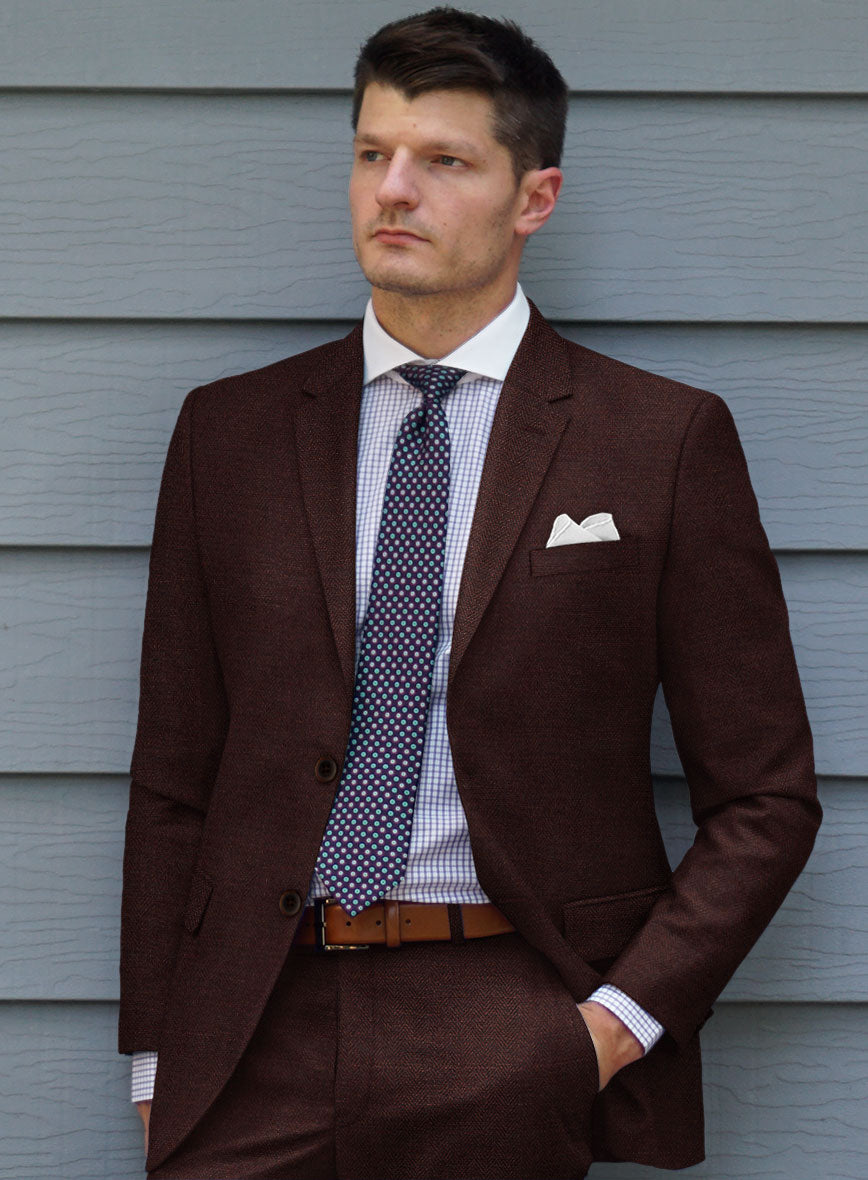 Scabal Wine Herringbone Wool Jacket - StudioSuits