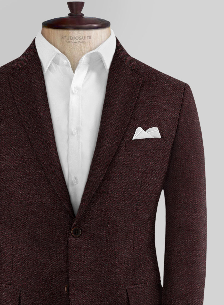 Scabal Wine Herringbone Wool Jacket - StudioSuits