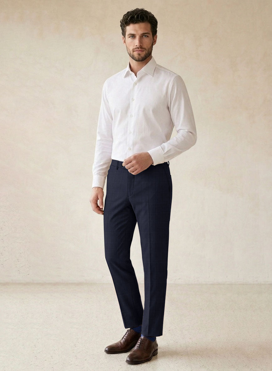 Scabal Xuito Checks Blue Wool Pants - StudioSuits