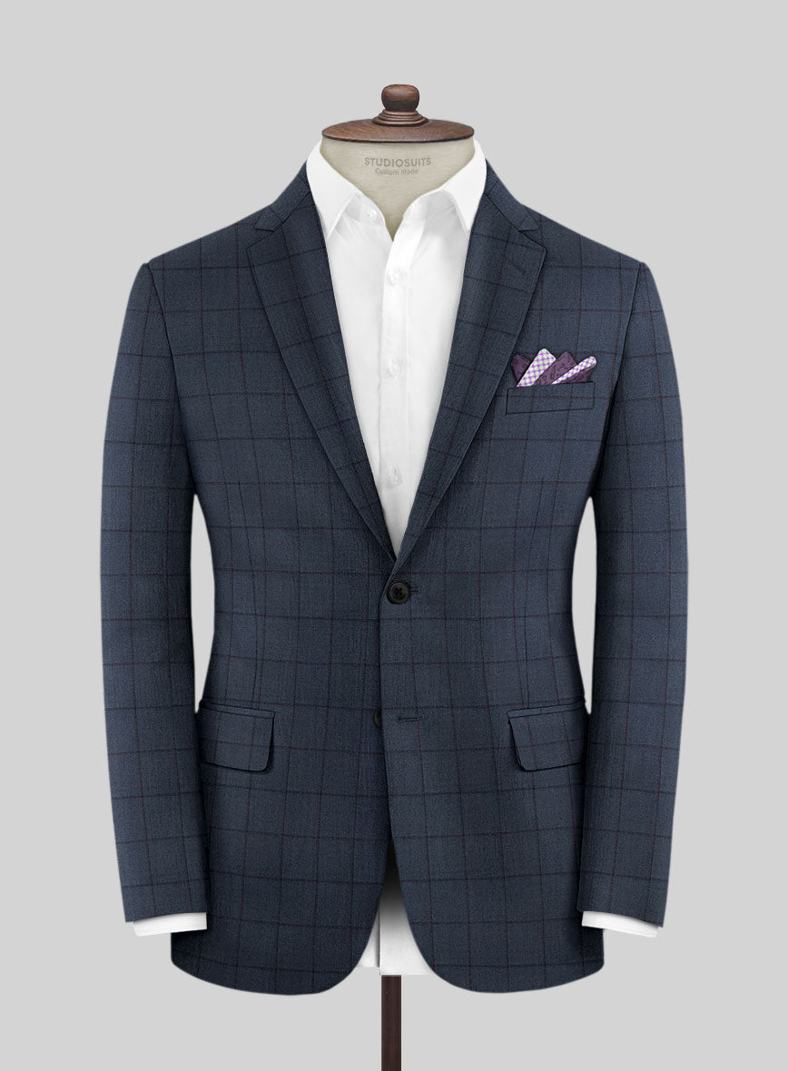 Scabal Londoner Windowpane Dark Blue Wool Jacket - StudioSuits