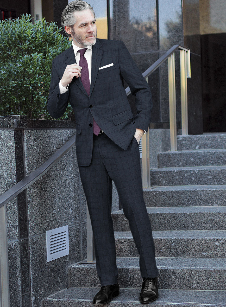 Scabal Londoner Windowpane Dark Blue Wool Suit - StudioSuits