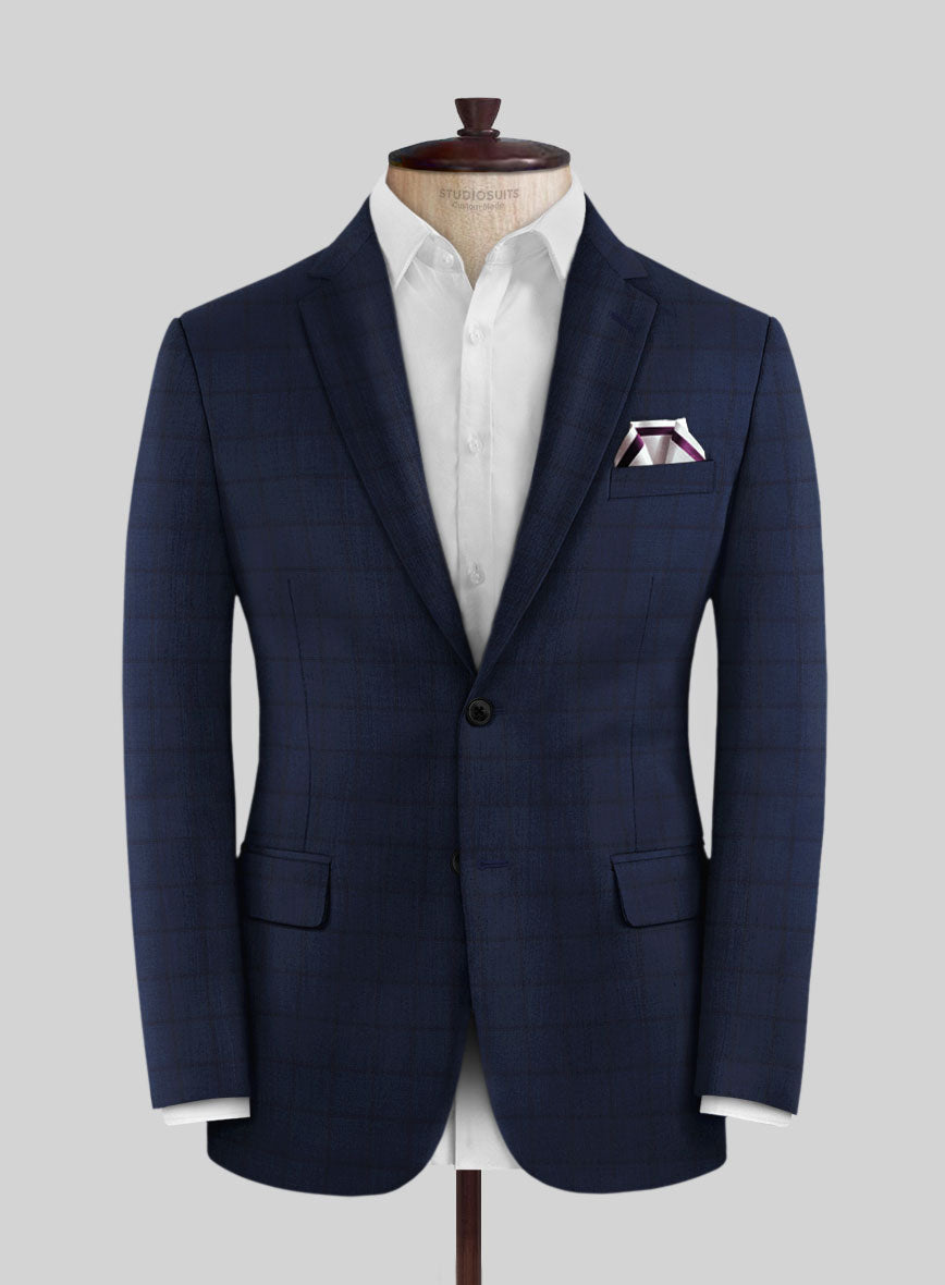 Scabal Londoner Eside Checks Blue Wool Jacket - StudioSuits